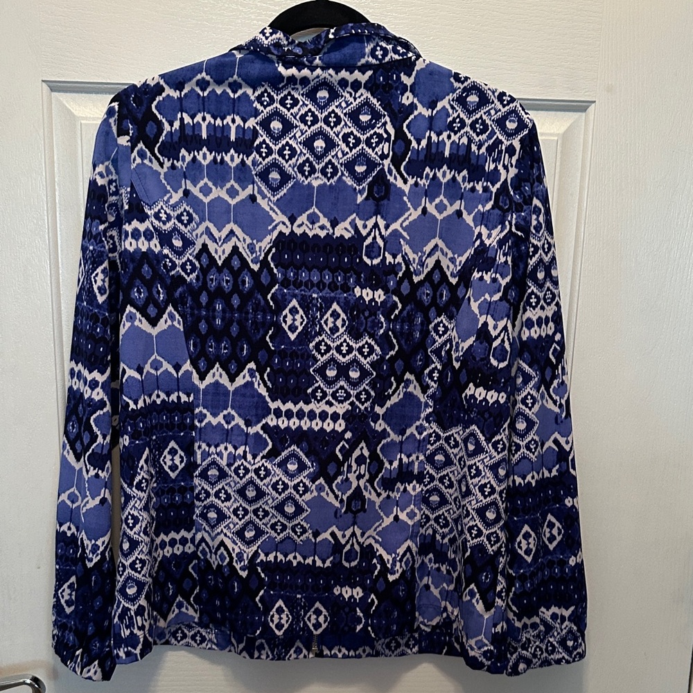 Blue Geometric Zip-Up Jacket - Patterned Lightwei… - image 8